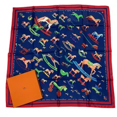 極美品 HERMES エルメス カレ90 スカーフ シルク100％ Raconte moi le cheval お馬の話をして マルチカラー 箱付き