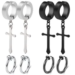 【数量限定】イヤリング フープ イヤーカフ ノンホール フェイクピアス リングピアス メンズ クロス ユニセックス めんず アレルギー対応 ピアス プレゼント フェイク