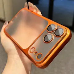 アイフォン 16 17 ケース MagSafe 対応 極薄 マットクリア レンズ完全覆い一体型 ストラップホール付き おしゃれ オレンジ