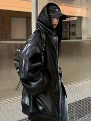 レディース ジャケット コート フェイクラム ブラック 冬 アウター フード付き リバーシブル フェイクレザー PUレザー ファー フリース 防寒 大人 上品 エレガント 黒 ツーピース スエード