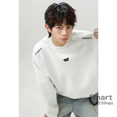 スウェット メンズ クルーネック ヘビーウェイト 切り替え 配色プリント ボックスシルエット 美式 カジュアル 秋 トップス M260114-1