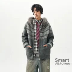 ニットカーディガン 男女兼用 フェアアイル柄 フード付き 毛襟 レトロ ペア 秋冬 ニット アウター M260114-3