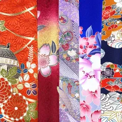 No.506大きい綺麗な着物はぎれ5枚セット 正絹 生地 中古 カットクロス 古布 つまみ細工 材料 素材 japanbela
