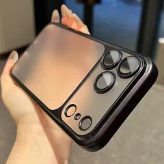 アイフォン 16 17 ケース MagSafe 対応 極薄 マットクリア レンズ完全覆い一体型 ストラップホール付き おしゃれ ブラック