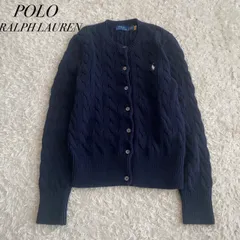 未使用級！POLO RALPH LAUREN　ラルフローレン　ケーブルニットカーディガン　白ポニー　刺繍ロゴ　ネイビー　現行　サイズS