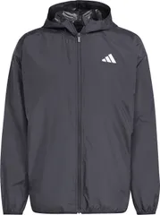 アディダス adidas エッセンシャルズ ビッグロゴ ウーブン ウインドブレーカー メンズ 男性 ジャケット 上着 防寒着 軽量 丈夫 レギュラーフィット フルジップ仕様 フード付き  KTF01 JF3687 ブラック/ホワイト