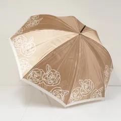 耐風傘 LANVIN COLLECTION ランバンコレクション USED美品 フラワー ブランド ロゴ 華やか ジャンプ ベージュ A3399