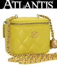 シャネル CHANEL マトラッセ バニティチェーンショルダーバッグ ミニ ラムスキン イエロー ランダムシリアル 【73178】
