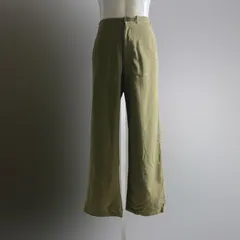 Europe 50s Vintage スラックス ギャバ レーヨン オールシーズン  トラウザーズ ワイド ストレート ヨーロッパ 軍 希少 緑 ミリタリーパンツ サマーウールパンツ
