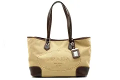 プラダ ショルダー バッグ トート BR3412 ジャガード ロゴ ネームタグ 大容量 キャンバス 茶 ブラウン PRADA 4982h