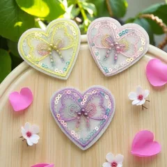 ハート型 レース 同色5枚セット パール ビーズ付き パステルカラー ハンドメイド 手芸 素材 pt-2989