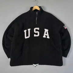 USA オーバーサイズ フリース ハーフジップ ブラック 実寸 XL 121904