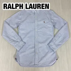 RALPH LAUREN ラルフローレン ヒッコリーストライプ ロンドンストライプ ボタンダウンシャツ BDシャツ XS ライトブルー 刺繍ポニー スリムフィット 着丈75.5cm 肩幅40cm 身幅(脇下)43cm 袖丈61.5cm【古着】