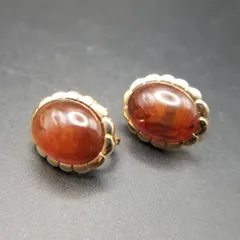 AVON ブラウン カボション ゴールドリム ヴィンテージ フラワー イヤリング クリップ レトロ 上品なサイズ感 R14-W