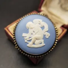 WEDGWOOD ブルージャスパー カメオ キューピッド 天使 ヴィンテージ ブローチ 925 シルバーフレーム ウェッジウッド MADE IN ENGLAND R11-B