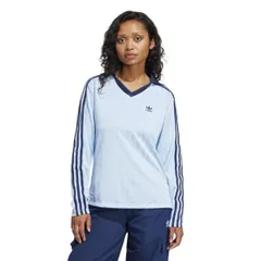 [アディダス オリジナルス] adidas Originals/アディカラー フットボール ジャカード Vネック 長袖ポロシャツ クリアスカイ J/L [クリアスカイ] [L]