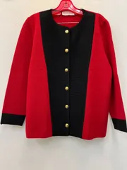 NINARICCI ニナリッチ ツートンカーディガン レッド×ブラック 長袖 L ロゴボタン