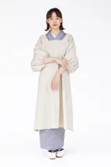 着物用割烹着 縦縞 生成り 【M0875】 ロング 日本製 久留米織 綿