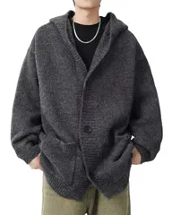 【新品未使用】 パーカー メンズ 長袖 ニット カーディガン カジュアル おしゃれ 無地 ゆったり フード付き セーター 大きいサイズ 秋冬 羽織 アウ