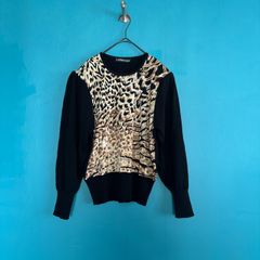 929 LEONARD レオナール 豹柄 切替 シルク混 ウール ニット セーター M