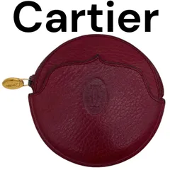 Cartier　カルティエ　コインケース　小銭入れ　丸　丸型　ボルドー　ワインレッド　ゴールド金具　ヴィンテージ