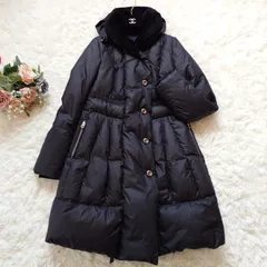 マリテフランソワジルボー　MARITHE + FRANCOIS GIRBAUD　ロング　ダウンコート　ダウンジャケット　ショールカラー　メタルボタン　ラメ　ボア　スリット　フレア　美シルエット　ドローコード　ブラック　黒　S