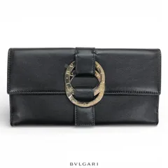 超美品 BVLGARI ブルガリ ダブルリング レザー 長財布 ウォレット ブラック ゴールド金具【 鑑定済み】