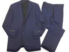 BLACK LABEL CRESTBRIDGE ブラックレーベル クレストブリッジ 羊毛100% ストライプ セットアップ ジャケット パンツ スーツ 紺 ◇■ メンズ