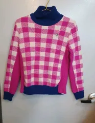 レディース カステルバジャック ピンク CHECK タートルネック ニット 55サイズ