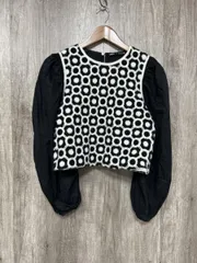 ZARA ザラ かぎ編み バルーンスリーブ ブラウス シャツ sizeS/白ｘ黒 ◇■ レディース