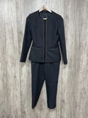 Newlyme ノーカラー オケージョン フォーマル セットアップ ジャケット パンツ スーツ sizeS/濃紺 ■◇ レディース