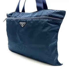 【良品】 PRADA  プラダ 三角プレート トートバッグ ハンドバッグ ショルダーバッグ ナイロン ネイビー 紺色 A4収納可能 ユニセックス 男女兼用 メンズ レディース