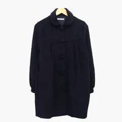 ローリーズファーム LOWRYS FARM ラウンドカラー コート ミディ丈 斜めストライプ 柄 起毛 タック M ブラック 黒 /HT6