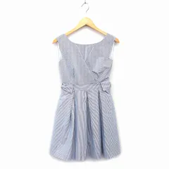 ウィルセレクション WILLSELECTION ワンピース フレア ひざ丈 コットン混 タック リボン ストライプ ノースリーブ S 紺 ネイビー /NT34
