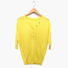 ロペ ROPE ニット カットソー Vネック 肩落ち 七分袖 ハーフボタン 無地 シンプル リブ M イエロー 黄 /HT25
