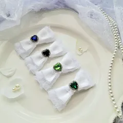 ヘアアクセサリー ヘアクリップ 選べる推し色 キラキラビジュー ホワイトレース リボンクリップ 2個セット 推し活リボン