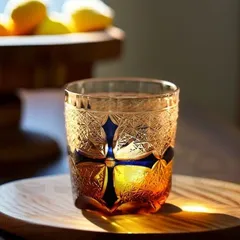 江戸切子 手彫り 水晶ガラス コップ 250ml 木箱入 ウイスキー タンブラー ギフト 贈答品 十字架ブルー
