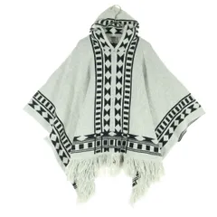 美品 AZUL by moussy アズールバイマウジー 総柄 ニット ポンチョ F グレー レディース 古着