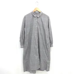 グローバルワーク GLOBAL WORK シャツワンピ ワンピース チェック ロング ステンカラー 薄手 長袖 M グレー /TT