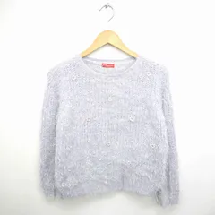 アースミュージック&エコロジー EARTH MUSIC & ECOLOGY ニット セーター 丸首 シャギー ビーズ装飾 ラメ 長袖 M 青 ライトブルー /TT45
