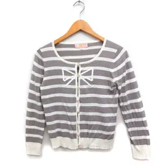 ミニマム MINIMUM ボーダー ニット カーディガン リボン 2 ライトグレー /FT32