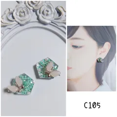 c105 カボション 蝶 シルバー パール ハンドメイド ピアス イヤリング