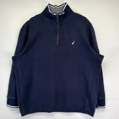 古着 ノーティカ NAUTICA スウェット 大きいサイズ ハーフジップ トレーナー ワンポイントロゴ刺繍 2XL  ネイビー メンズ
