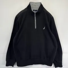 古着 ノーティカ NAUTICA スウェット トレーナー ハーフジップ プルオーバー  ナイロン切り替え ワンポイントロゴ L  ブラック メンズ
