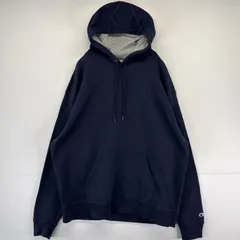 古着 チャンピオン Champion パーカー スウェット プルオーバー  ワンポイントロゴ刺繍 大きいサイズ XL  ネイビー メンズ