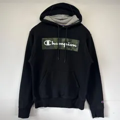 古着 チャンピオン Champion パーカー フーディー ビックロゴプリント スポーツ プルオーバー トレーナー S  ブラック メンズ
