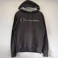 古着 チャンピオン Champion パーカー プルオーバー フーディー ビックロゴ刺繍デザイン トレーナー M  グレー系 メンズ