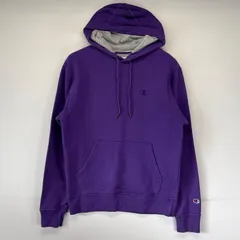 古着 チャンピオン Champion パーカー プルオーバー ワンポイントロゴ刺繍デザイン トレーナー フーディー S  パープル メンズ