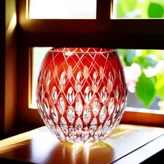 江戸切子 コップ 手彫り 水晶ガラス 木箱入 330ml 日本式 おしゃれ シンプル レトロ ギフト 遠雷レッド