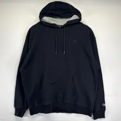 古着 チャンピオン Champion パーカー 大きいサイズ プルオーバー ワンポイントロゴ刺繍デザイン 2XL  ブラック メンズ